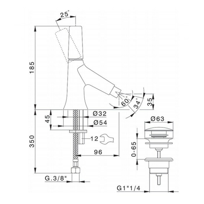 Cisal смеситель однорычажный для биде 1 отверстие с донным клапаном vi00055421 vita, цвет: хром
