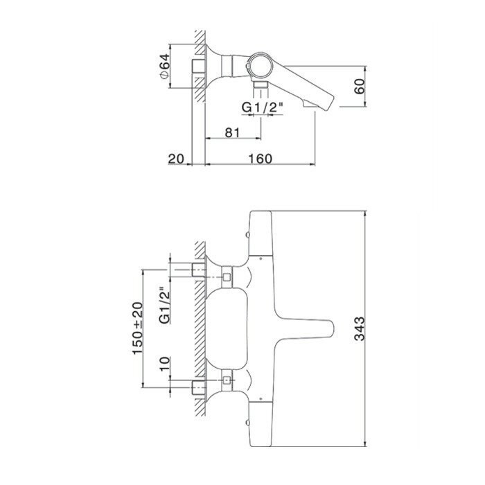 Cisal термостатический смеситель для ванны vit2101021 vita, цвет: хром