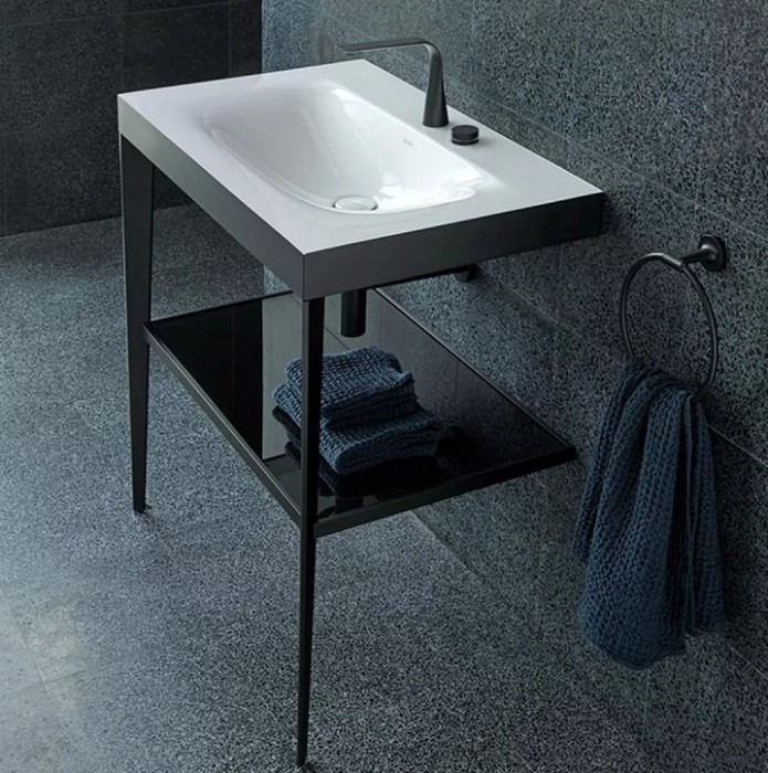 Duravit напольная консоль xviu/c-bonded 600 мм х 850 мм, с умывальником viu, xviu, xv4714eb289 цвет: черный матовый/фланелево-серый глянцевый лак