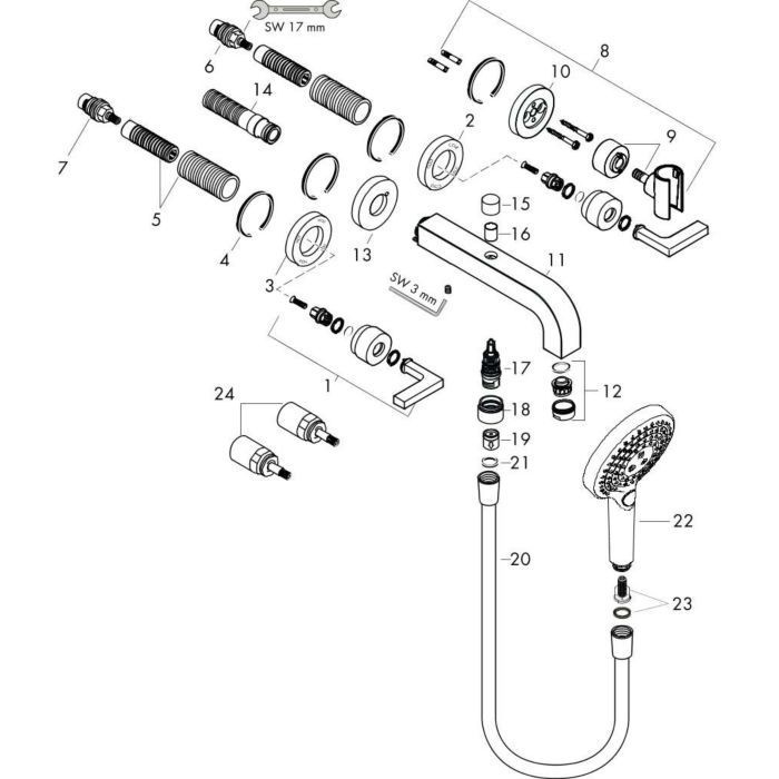 AXOR смеситель для ванны, настенный с душем, Citterio, черный арт. 39448340