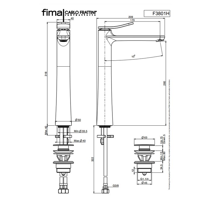 Fima Carlo Frattini смеситель для раковины, 1 отв., с донным клапаном, spillo up, хром арт. f3801/hcr