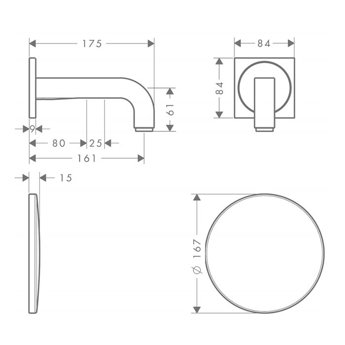 AXOR электронный смеситель для раковины, настенный, с изливом 161 мм, Citterio, хром арт. 39117000