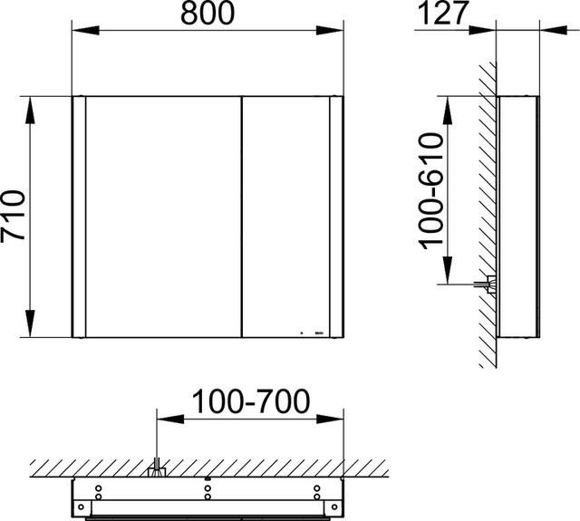 Keuco шкаф с подсветкой для настенного монтажа 127 мм х 800 мм х 710 мм, с 2 поворотными ассиметричными дверцами, somaris, белый матовый арт. 14502 512200