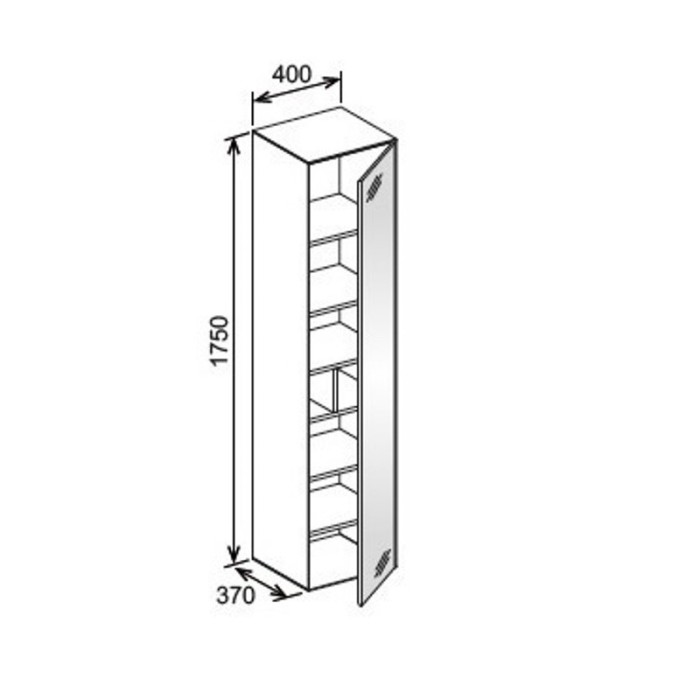 Keuco высокий шкаф-пенал с зеркальным фасадом 400x1750x370 мм 1 дверь петли справа, edition lignatur, арт. 33331 800002