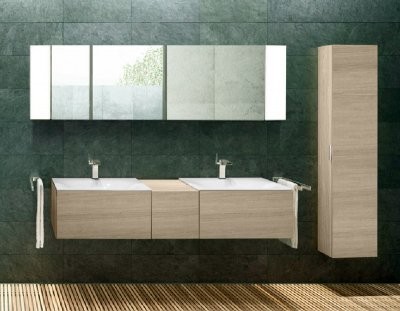 Keuco шкаф - пенал высокий подвесной петли справа, 3 стеклянные полки, с бельевой корзиной, edition 11, кашемир арт. 31331 180002