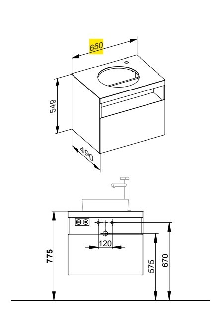 Keuco тумба под раковину 490 мм х 650 мм х 549 мм, с 1 выдвижным ящиком, с отверстием под смеситель справа, stageline, вулканит арт. 32855 970000