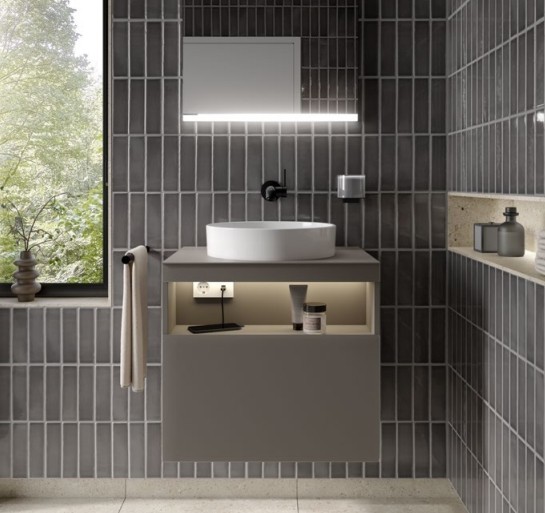 Keuco тумба под раковину 490 мм х 650 мм х 549 мм, с 1 выдвижным ящиком, с отверстием под смеситель справа, stageline, вулканит арт. 32855 970000