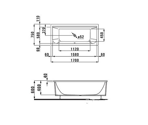 LAUFEN акриловая ванна 170x75, FORM - 2.3067.6.000.000.1