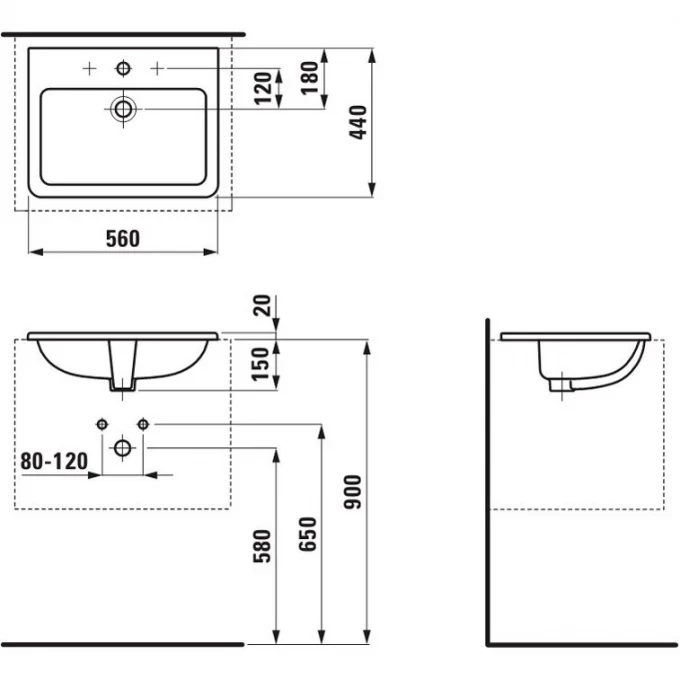 LAUFEN раковина встраиваемая 56х44, PRO S - 8.1896.3.000.104.1