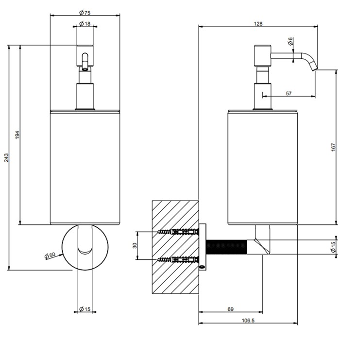 Gessi Дозатор для жидкого мыла, подвесной, Anello, 63713#149 цвет: finox brushed nickel/белый