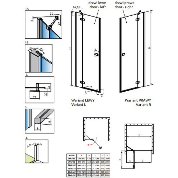 Radaway душевая дверь dwj 120 l профиль хром стекло прозрачное, Essenza New - 385016-01-01L