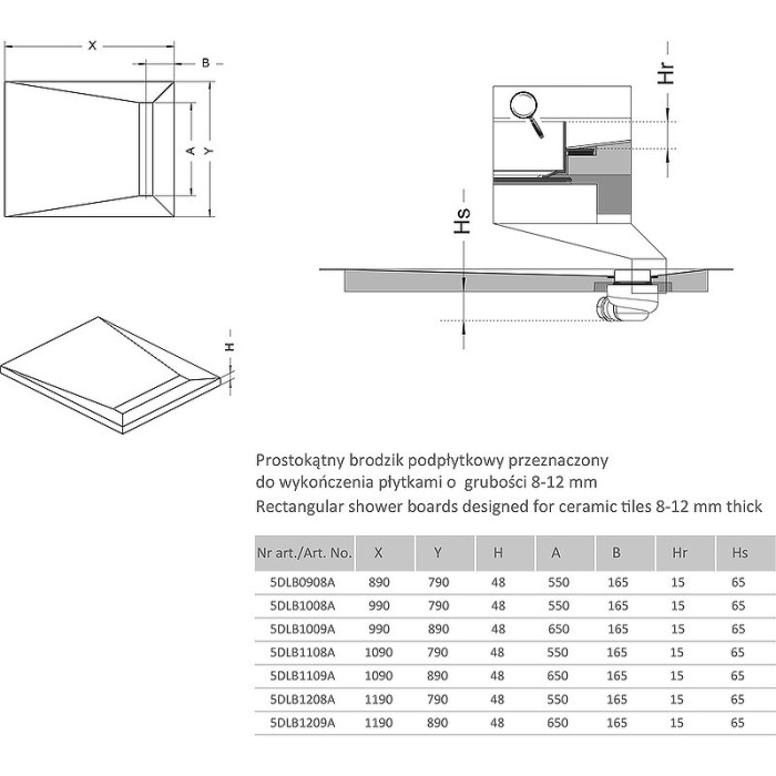 Radaway душевая плита 89x79 с решеткой под плитку basic, RadаDrain - 5DLB0908A/5R055B