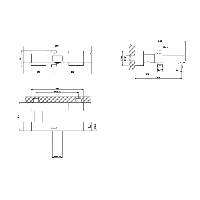 Gessi Смеситель для ванны, термостатический, Rettangolo, 20111#299 цвет: black xl