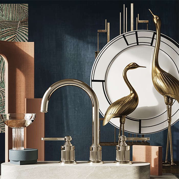 Gessi Смеситель для раковины на 3 отверстия, высота излива 168 мм., в комплекте с донным клапаном, Venti20, 65015#710 цвет: brass pvd