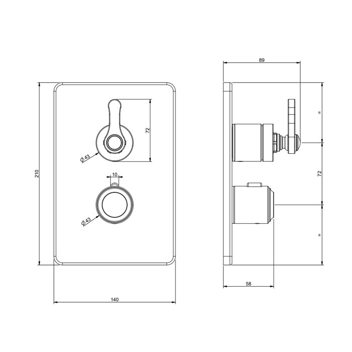 Gessi Смеситель встраиваемый, термостатический, с переключателем на 3 положения, внешняя часть, Venti20, 65137#299 цвет: черный матовый