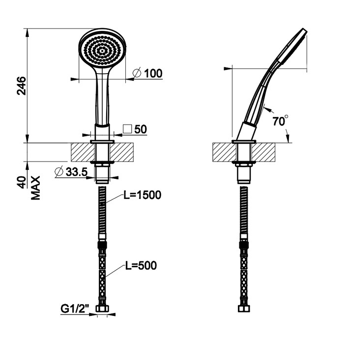 Gessi Душевая лейка с держателем, шлангом 150см., Rilievo, 59127#031 цвет: хром
