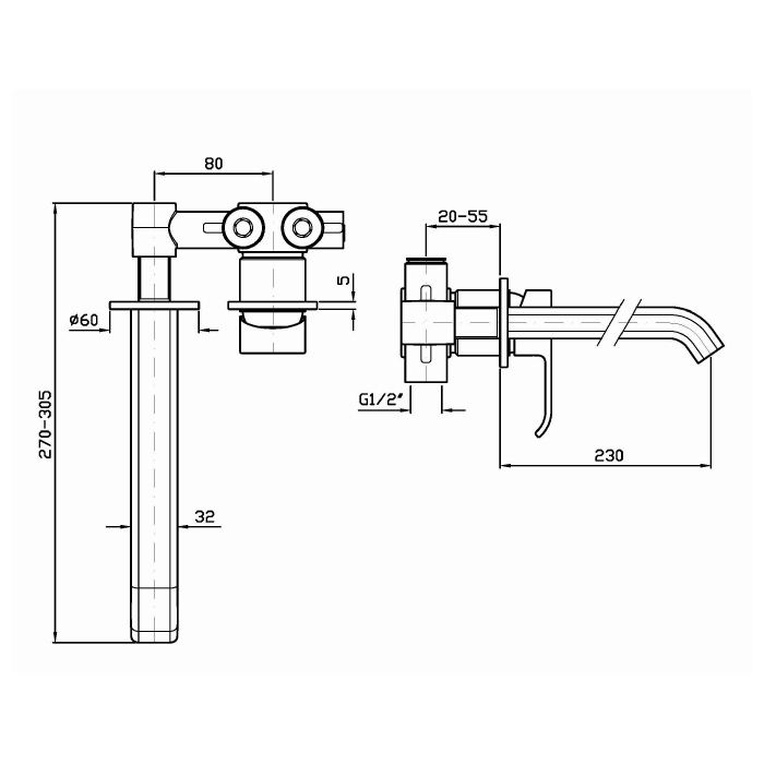 Zucchetti встроенный однорычажный смеситель на 2 отв., излив 230мм, on, хром арт. zon637 r99815