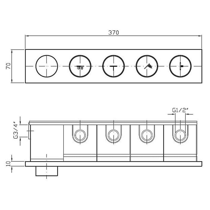 Zucchetti смеситель для душа, встраиваемый, термостатический, на 4 потребителя, внешняя часть, hoop, brushed metal black арт. zho784.c51