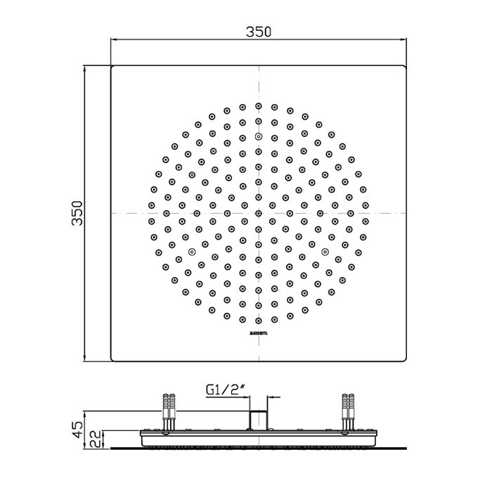 Zucchetti верхний душ 35х35см, встраиваемый в потолок, helm, brushed total black pvd арт. z94163.xp81