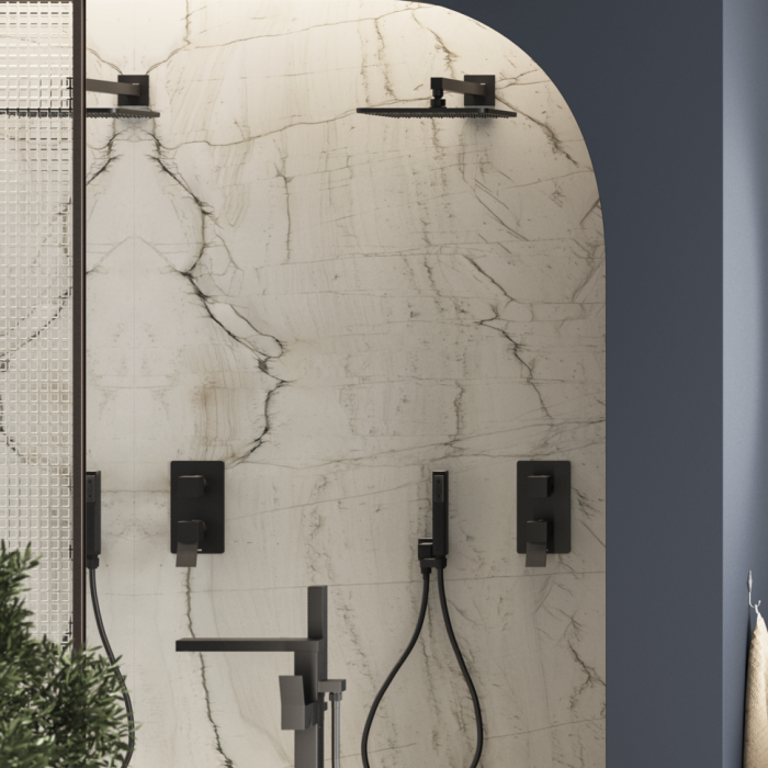 Bossini внешняя часть однорычажного смесителя с дивертером на 2-5 выхода, aki, черный арт. z00741.073