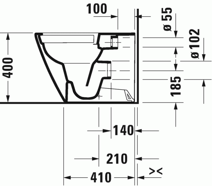 Duravit унитаз напольный пристенный rimless 370 мм х 580 мм, с вертикальным смывом, без смывного края, с креплением, d-neo, 2003090000 цвет: белый