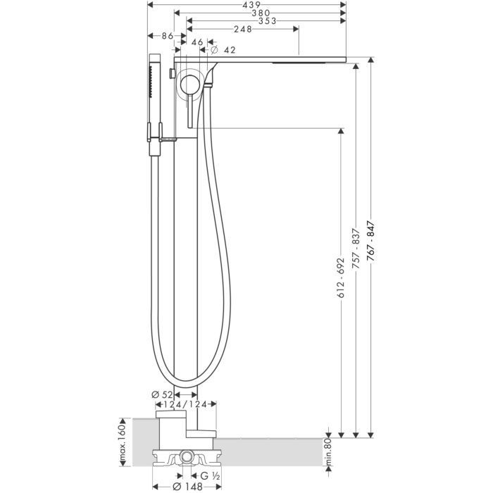 AXOR напольный смеситель для ванны, напольный, Massaud, бронза арт. 18450140