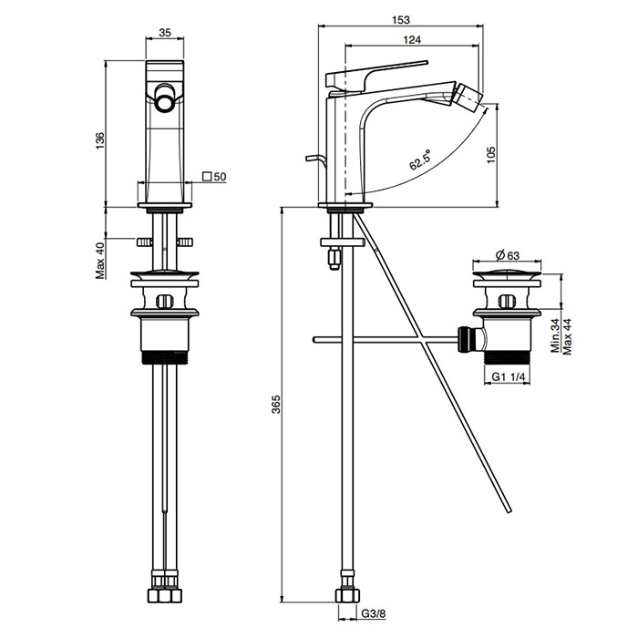 Fima Carlo Frattini смеситель для биде, на 1 отв., с донным клапаном, fit, хром арт. f3382cr.1