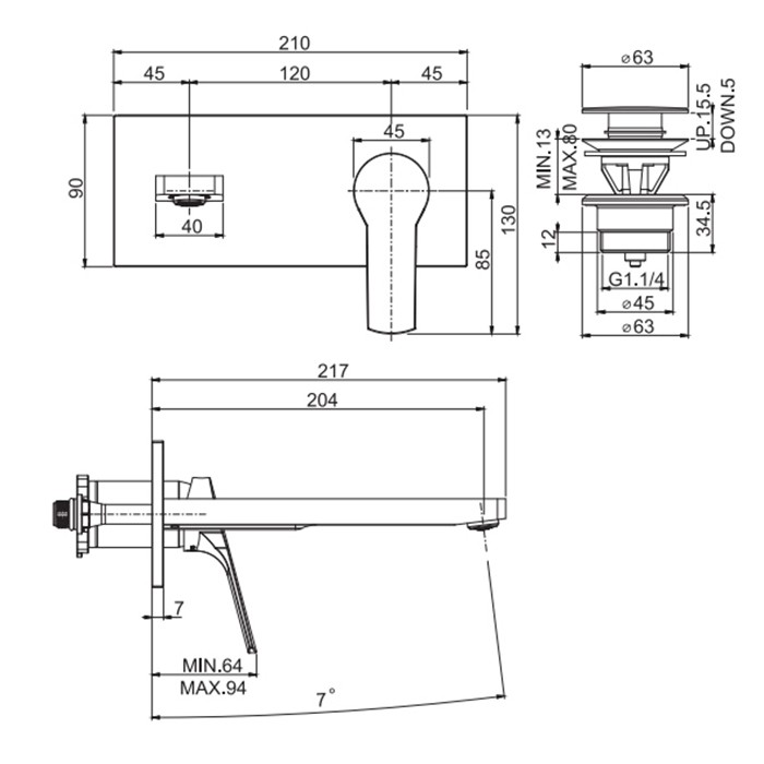 Fima Carlo Frattini cмеситель для раковины, встраиваемый, излив: 20.4см., с донным клапаном, serie 4, хром арт. f3760wlx5cr