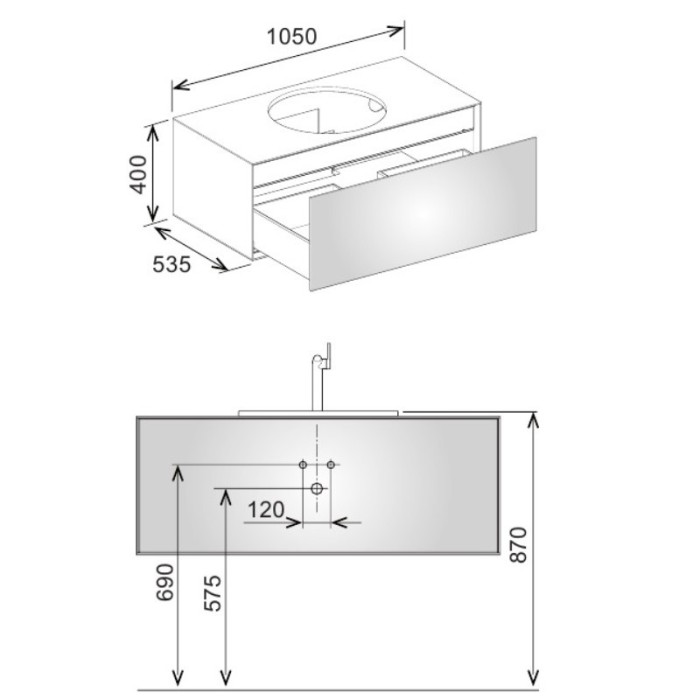 Keuco тумба под умывальник, 1050х400х535 мм отверстие по центру 1 ящик фасад и, edition lignatur, арт. 33371 800021