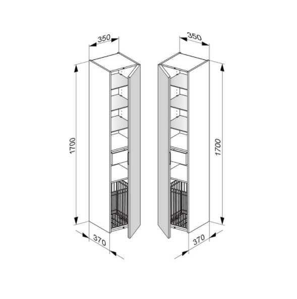 Keuco шкаф - пенал высокий подвесной петли слева, 3 стеклянные полки, с бельевой корзиной, edition 11, кашемир арт. 31331 180001