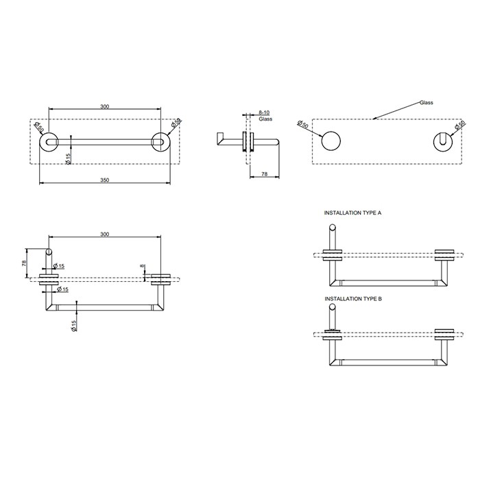 Gessi Полотенцедержатель для крепления на стекло. 30 см, Tondo, 63724#031 цвет: хром
