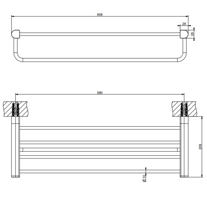 Gessi Полка с полотенцедержателем, 60 см, подвесная, Rilievo, 59407#299 цвет: nero xl