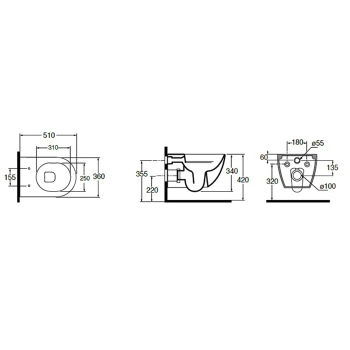 Azzurra унитаз подвесной 51.5х36х34см., безободковый, с комплектом крепежей, Azzurra, CMVCSPE00000CT цвет: cotton