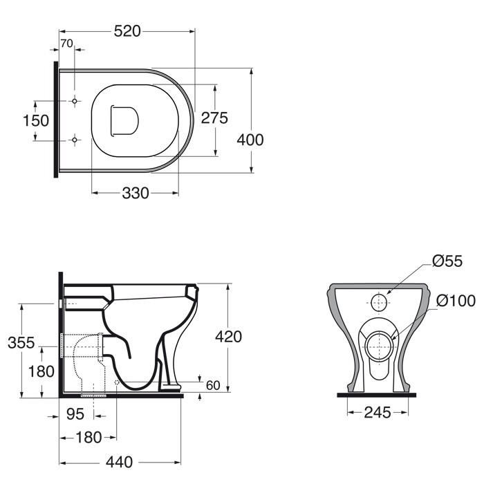 AZZURRA унитаз напольный 52х40см, слив универсальный, CHARME, CHVCTT000000BI цвет: белый
