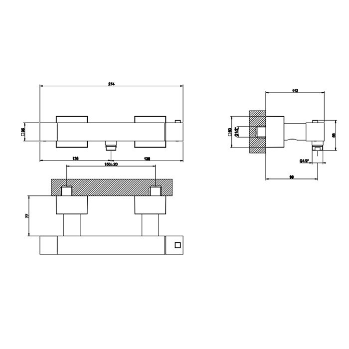 Gessi Смеситель для душа, настенный, термостатический, Rettangolo, 19431#031 цвет: хром