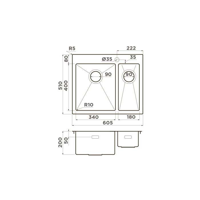 Omoikiri кухонная мойка Akisame 60-2-L, нержавеющая сталь арт. 4993775