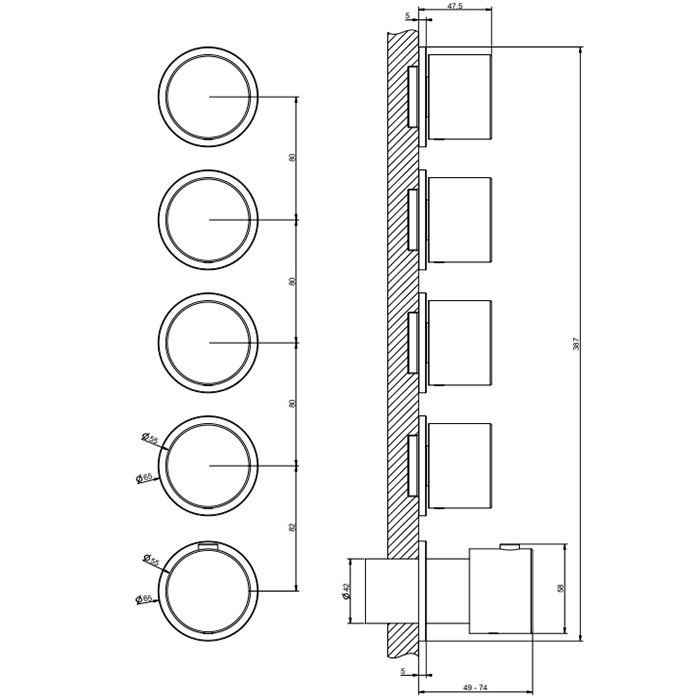 Gessi Смеситель для душа, встраиваемый, термостатический, с переключателем на 4 положения, Habito, 63438#031 цвет: хром