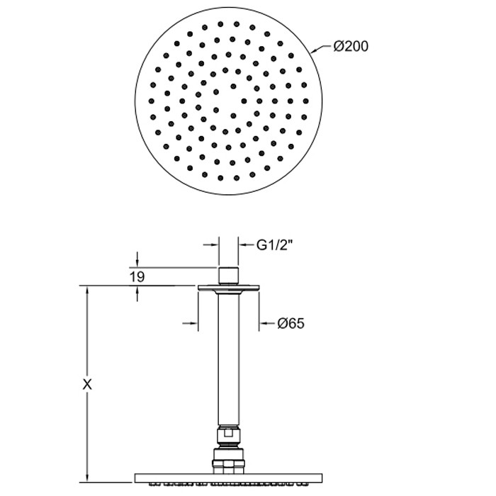 Gessi Потолочная душевая головка шарнирная с защитойот известкового налёта на 1/2", d200 мм, длинаизготавливается под заказ, Inciso, 58150#299 цвет: black xl