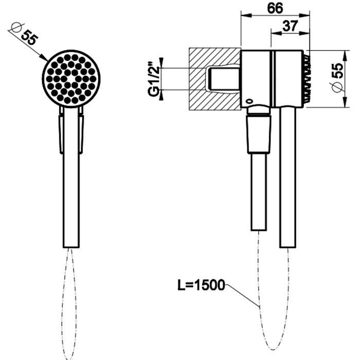 Gessi Душевой магнитные комплект, состоящий из вывода воды, держателя, Darkflex шланга 1,50 м и лейки, Hi Fi, 63199#031 цвет: хром