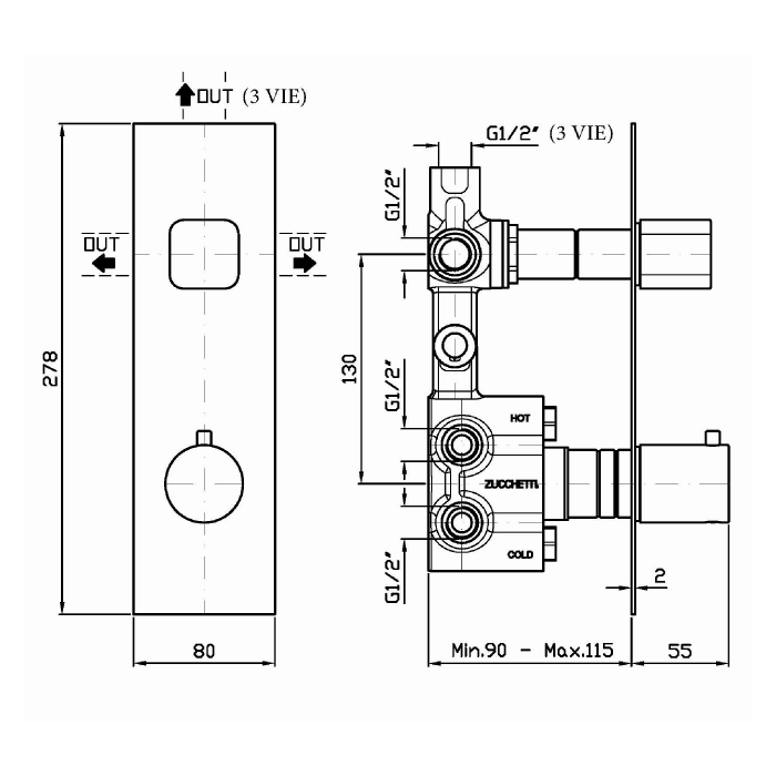 Zucchetti встроенный термостатический смеситель для душа, jingle, хром арт. zin646 r97810