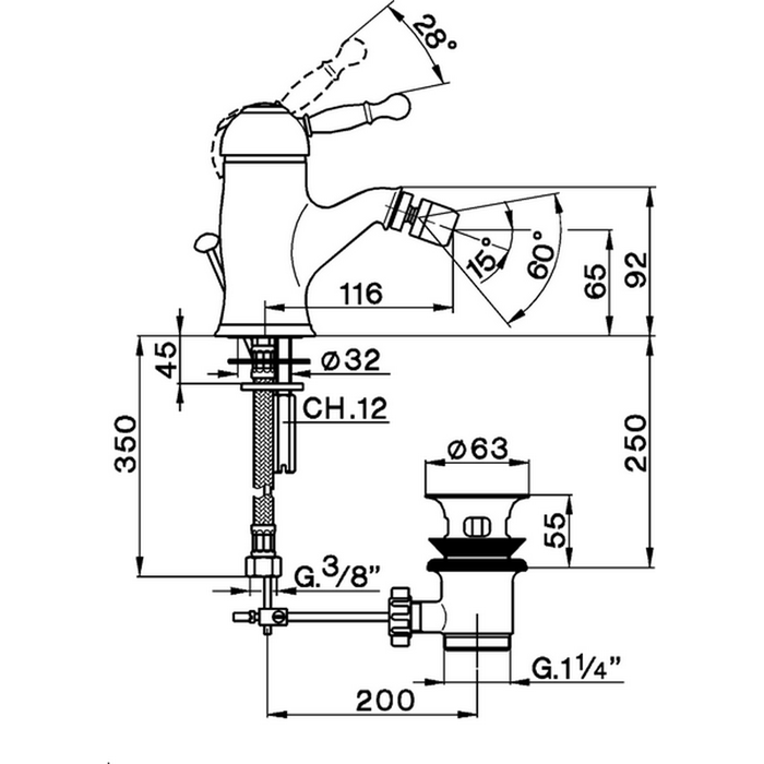 Cisal смеситель однорычажный для биде на 1 отверстие с донным клапаном ay00055027 arcana royal, цвет: бронза