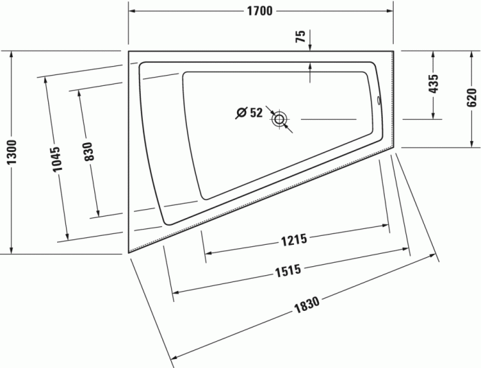 Duravit акриловая ванна 1700 х 1300 c наклоном для спины слева, paiova, 700266000000000 цвет: белый