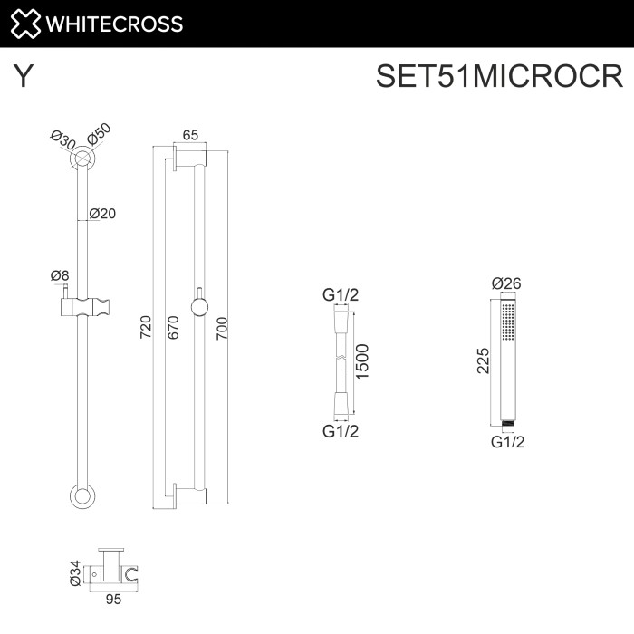 Душевой гарнитур на штанге, Whitecross, хром арт. SET51MICROCR