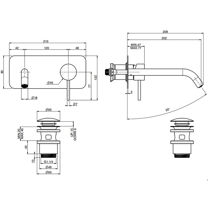 Fima Carlo Frattini смеситель для раковины, встраиваемый, излив: 20.2см., spillo steel, нержавеющая сталь арт. f3081wlx5inox