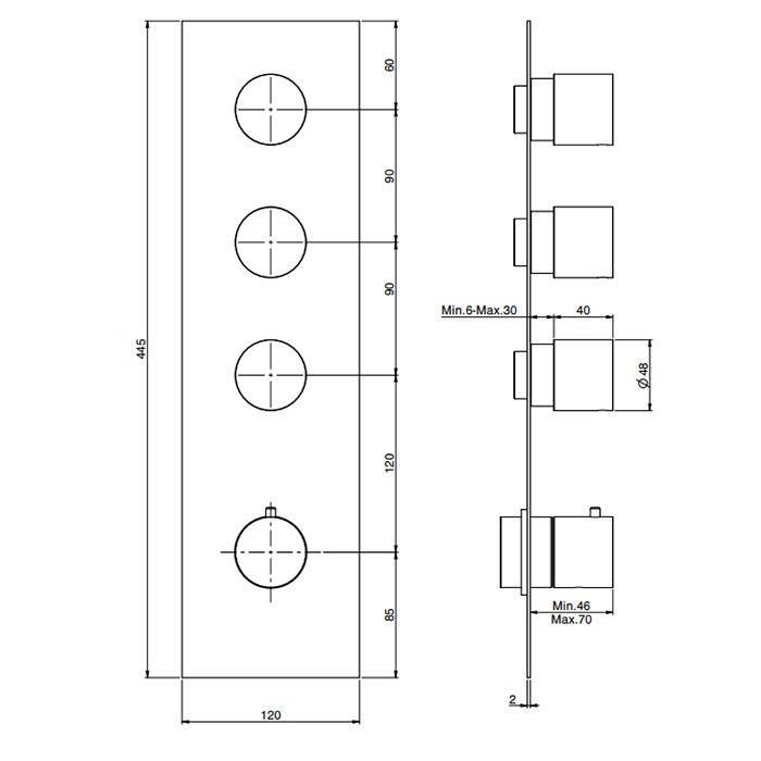 Fima Carlo Frattini смеситель для душа встроенный, термостатический, 3 запорных вентиля, spillo steel, сталь арт. f3089x3inox f2464