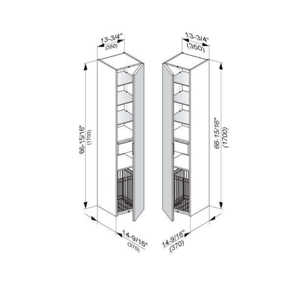 Keuco шкаф - пенал высокий подвесной петли слева, 3 стеклянные полки, с бельевой корзиной, edition 11, трюфель арт. 31331 140001