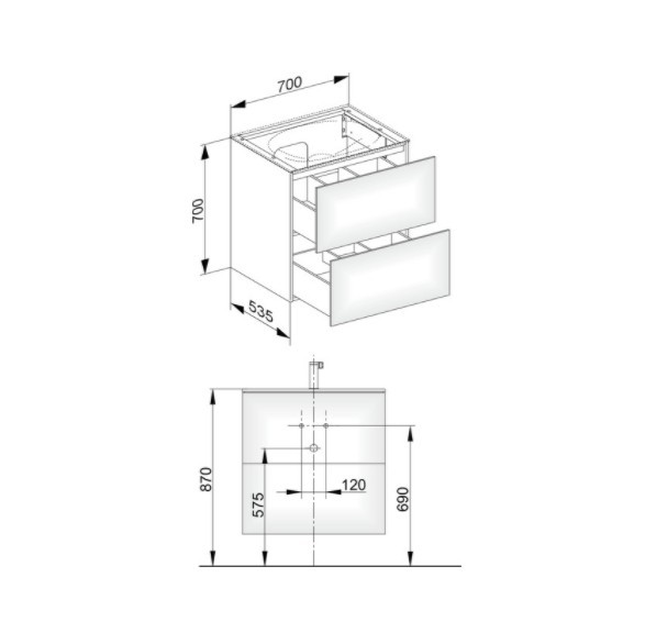 Keuco тумба подвесная под раковину с двумя выдвижными фронтами, edition 11, кашемир арт. 31342 280000
