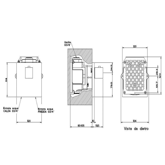 Gessi Встраиваемый термостат для душа, с 1 выходом, Rettangolo, 43252#031 цвет: хром