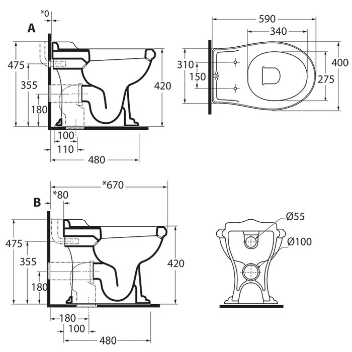 AZZURRA унитаз напольный 59х40см, слив универсальный, JUBILAEUM, JUVCTPB00000BI/(JUB100/P bi) цвет: белый