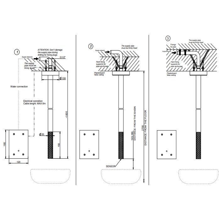 Gessi Смеситель для раковины, потолочный, электронный, 316, 54124#239 цвет: steel brushed